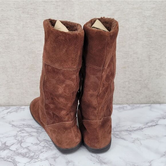 Coach Meyer Mid Winter Boots Brown Logo Signature Suede Women's Size 8.5 - Picture 10 of 15